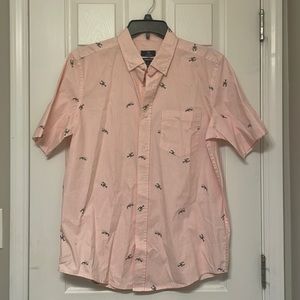 Medium; Peach stripes; lobster print; button down